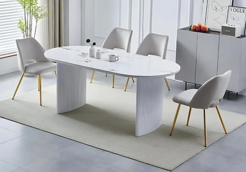 TUAN New Design white marble ceramic table and chairs set