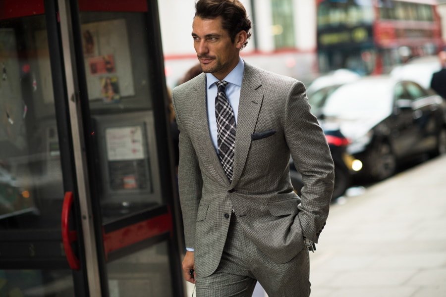 light gray checked tie