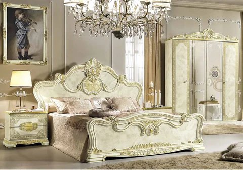 Complete baroque bedroom lacquered gold ivory KOBA CG Italia