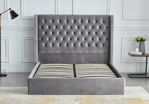 CHESTER New Design gray velvet upholstered storage bed