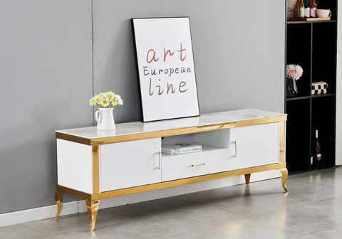 Golden TV cabinet with beige marble MANON New Design