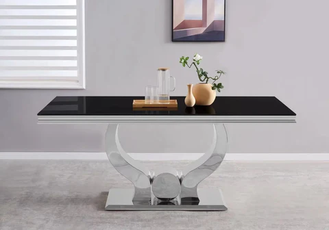 NEA new design silver black glass dining table