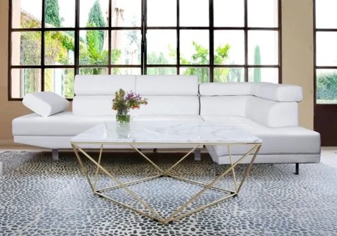 Golden square coffee table with white marble ILÉA New Design