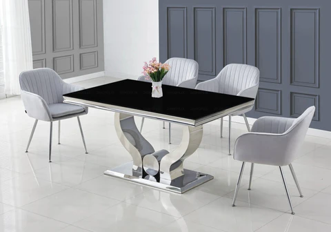 Silver Black Glass Dining Room with Gray Chairs NEA New Design