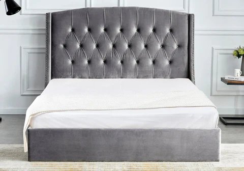 GINA New Design gray velvet upholstered storage bed